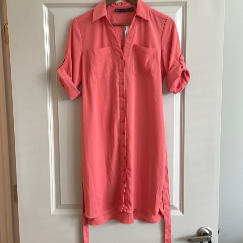New York & Company coral shirt dress